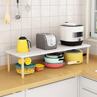 厨房台面分层置物架白色桌面榉木脚整理收纳橱柜内隔板衣柜分割