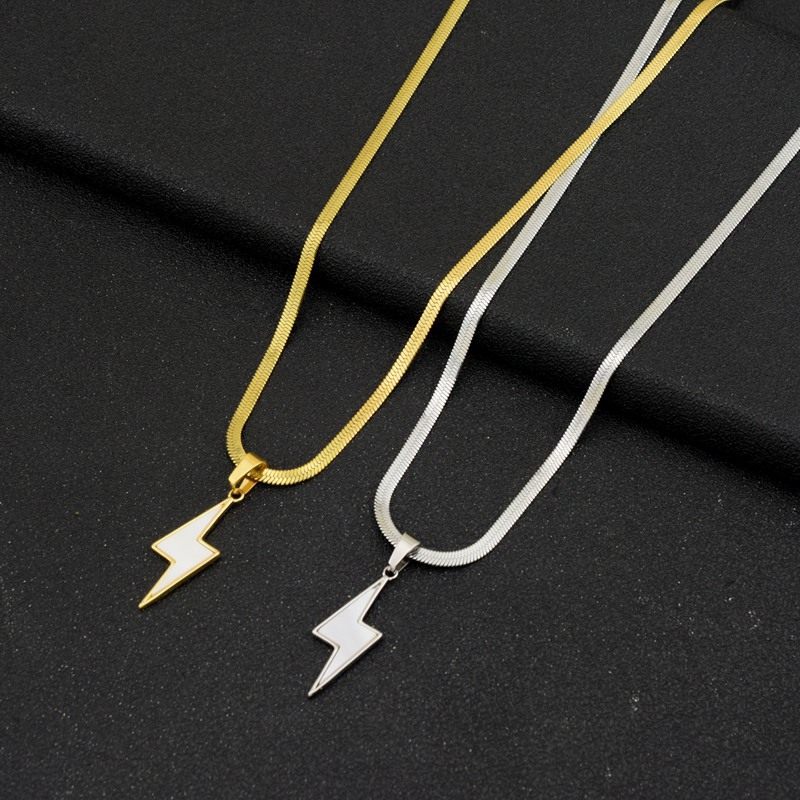 轻奢小众白贝母闪电吊坠蛇骨链高级设计感刀片链情侣金色项链MZ