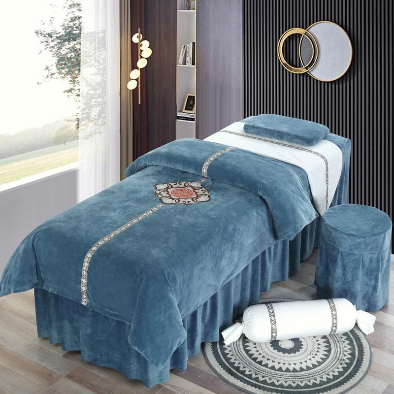 欧式纯色水晶绒美容床罩四件套理疗按摩推拿sp洗头床罩现做可