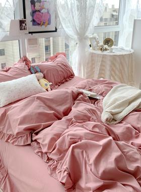 x70t韩版ins少女心纯白色四件套公主风精梳棉1.5/1.8床上用品裸睡