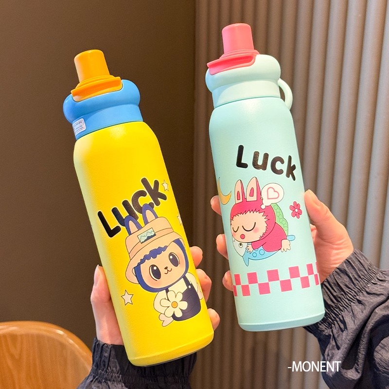 可爱卡通保温杯便携水杯小熊猫咪图案少女心杯子650ml