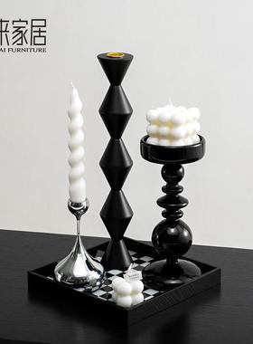 中古风轻奢烛台香薰摆件高级感餐桌托 托盘蜡烛组合洗手间法式装