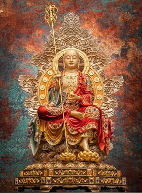 黄铜贴金地藏王佛像八角座地藏王菩萨九华山南无地藏佛堂供奉摆件