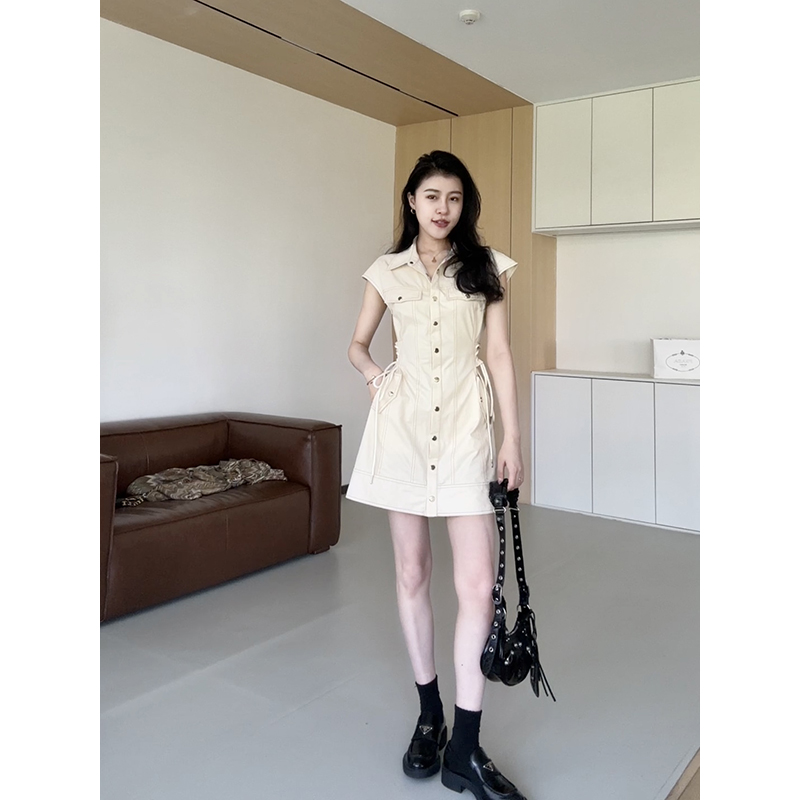张阿星【炸街女孩】2024新款美式学院风系带收腰显瘦工装连衣裙