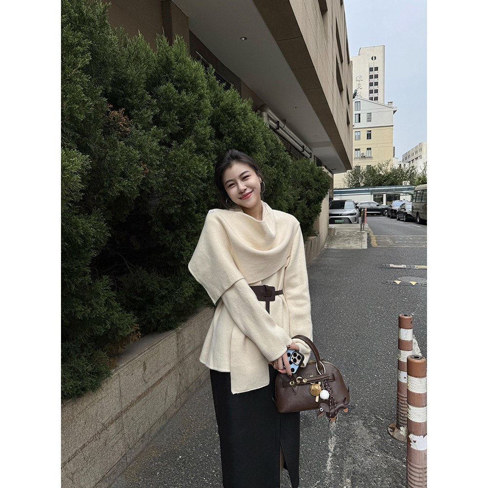 张阿星 【首尔记忆】韩系松弛氛围感可调节收腰围巾开衫披肩毛衣,女装/女士精品,毛衣,淘宝优惠券,粉丝福利购,淘宝优惠卷
