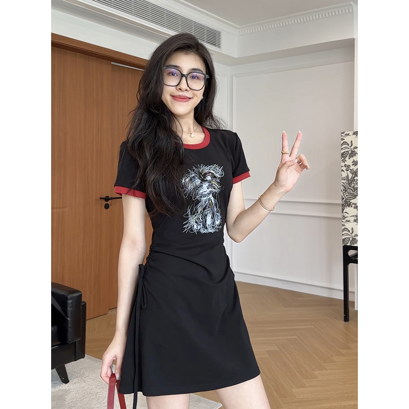 张阿星【查尔假日】莱赛尔通勤休闲连衣裙女夏季修身显瘦短袖裙子