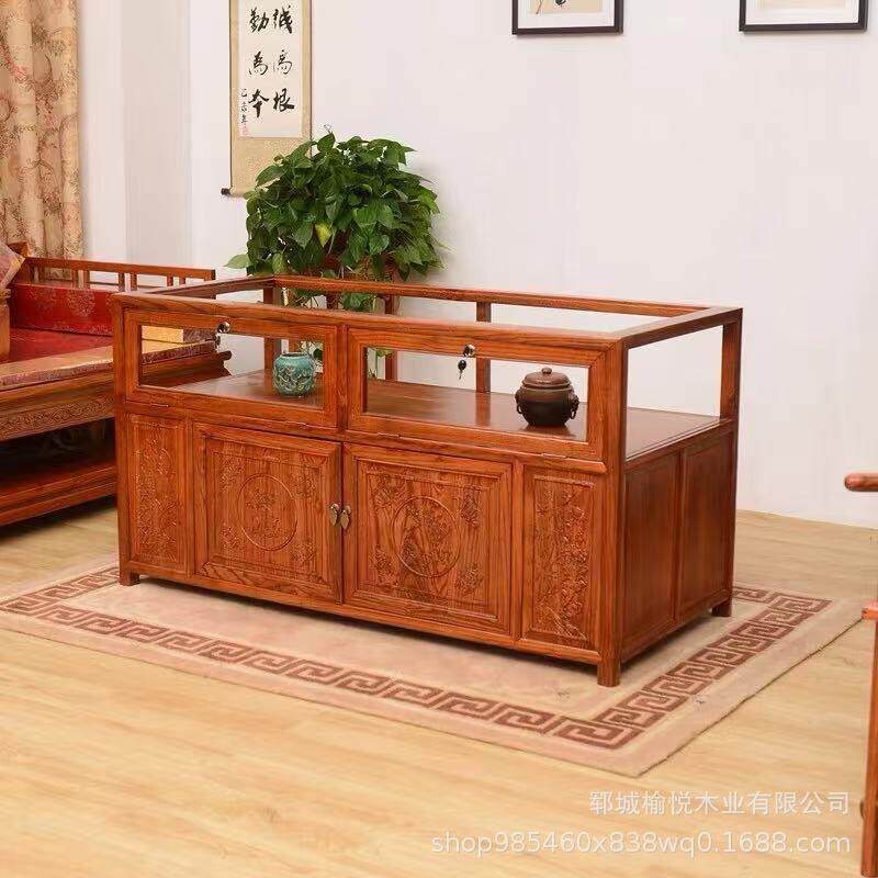 实木玩珠柜展示台中式仿古首饰古玉器列柜榆木陈货柜架展咨询柜组