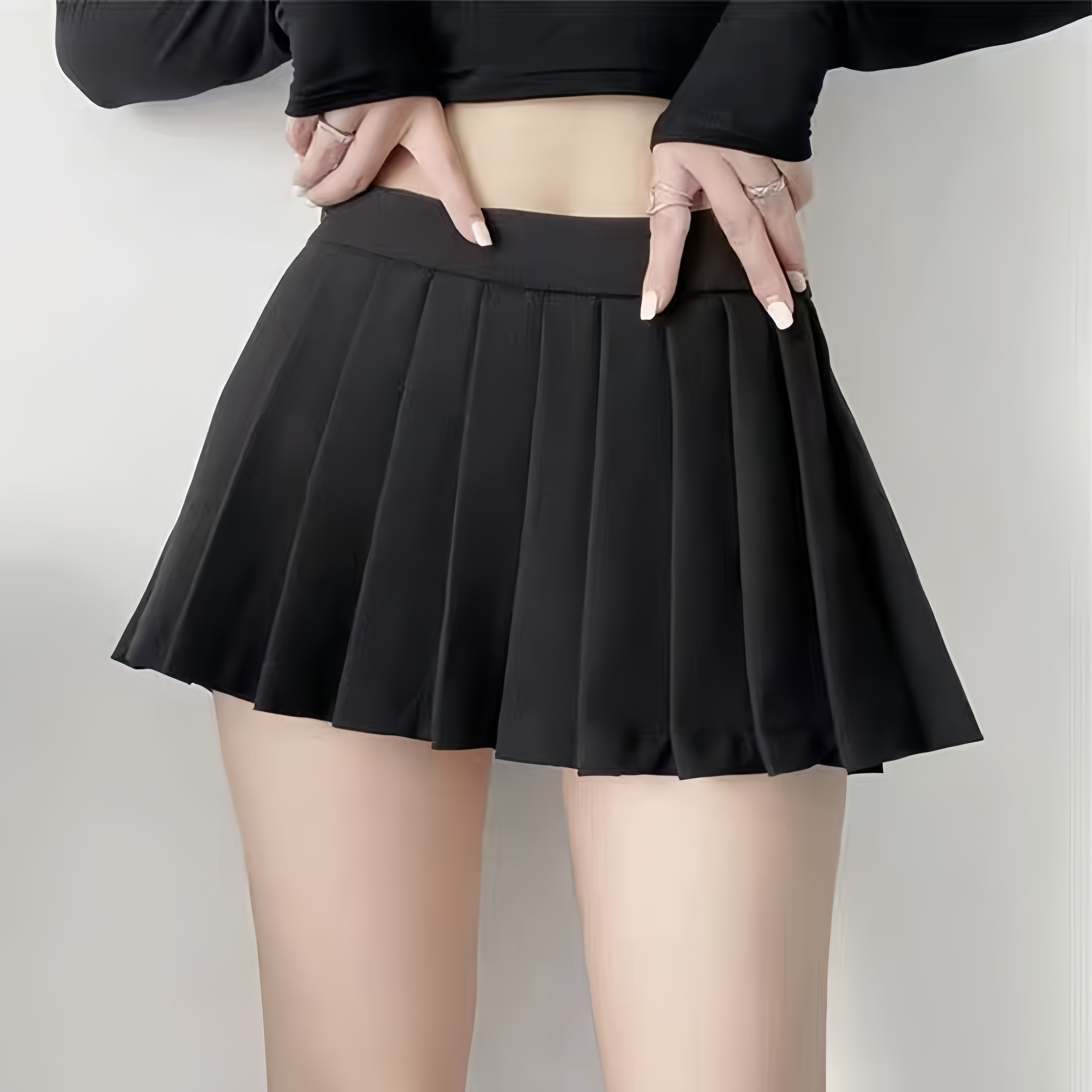 XS~XL码珀盼溪家女款超短裙辣妹防走光百褶裙高腰黑色A字半身裙