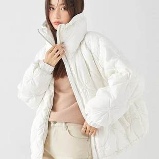 冬上新！M/L码 雪家女秋冬时尚不规则点缀保暖防风立领短款羽绒服