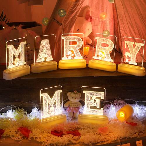 ins房间装饰3D灯mary me求QCA白摆婚告彩灯love挂灯LED字r母数字