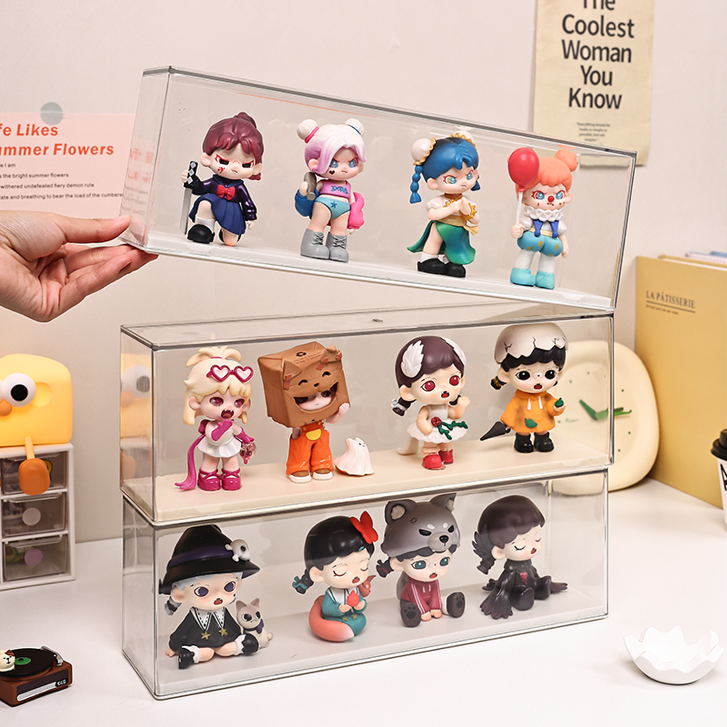 盲盒展示架收纳适用泡泡玛特展示盒萌粒摆件柜子亚克力手办收纳盒