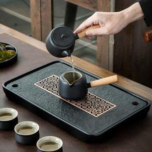 小茶台蓄排水 乌金石茶盘干泡台家用茶具托盘沥水小型轻奢现代日式