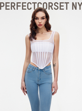 T form网纱一字肩背心绑带鱼骨抹胸上衣PerfectCorset NY