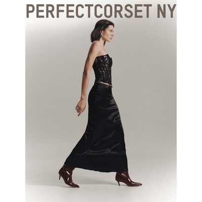 黑色醋酸缎面半身长裙