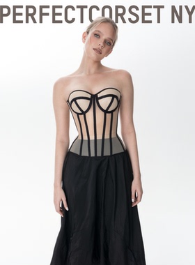 Athens 欧美辣妹撞色线条紧身束腰网纱胸衣PerfecctCorset NY