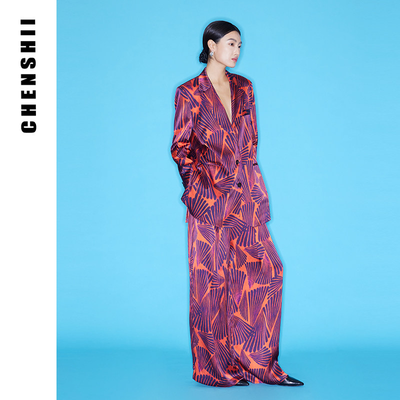 CHENSHII官方 2026春季新款廓形设计感休闲桑蚕丝西装外套女