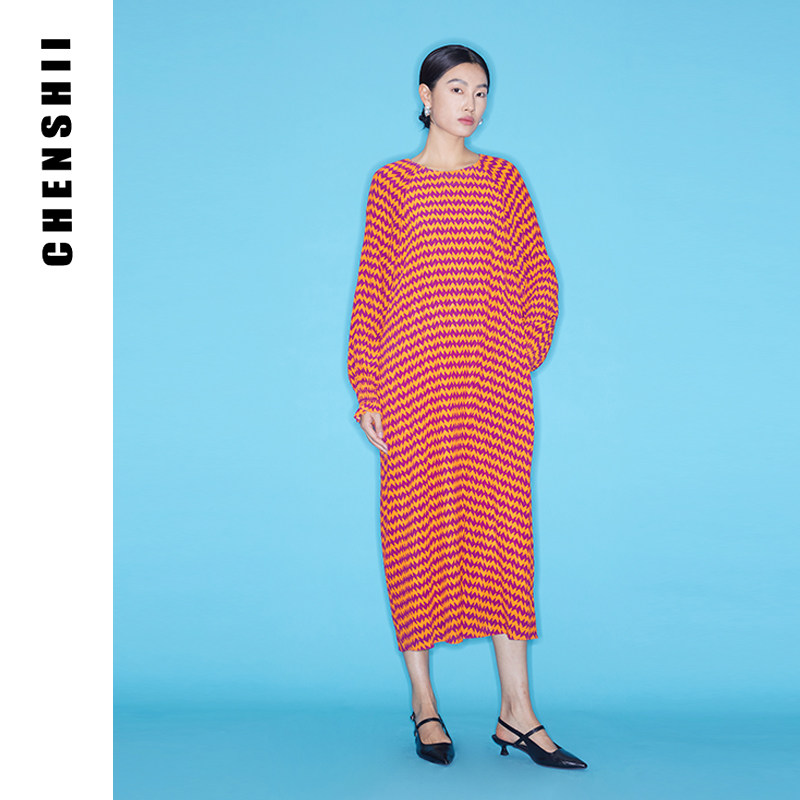 CHENSHII官方 2026春季新款法式真丝几何印花宽松气质连衣裙女,女装/女士精品,连衣裙,淘宝优惠券,粉丝福利购,淘宝优惠卷