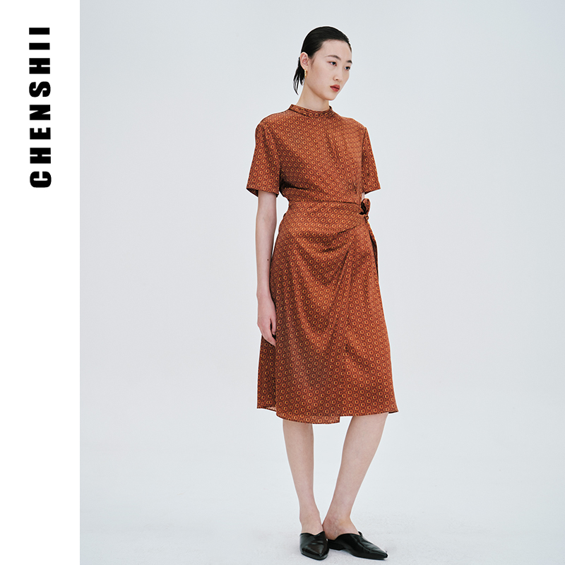 CHENSHII真丝印花旗袍裙