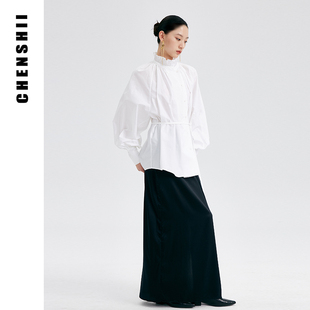 CHENSHII春季新款法式纯棉宽松木耳边碎褶衬衫女高级感衬衣