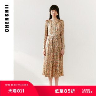 气质真丝印花连衣裙女高级小众设计师连衣裙 法式 CHENSHII秋季 新款