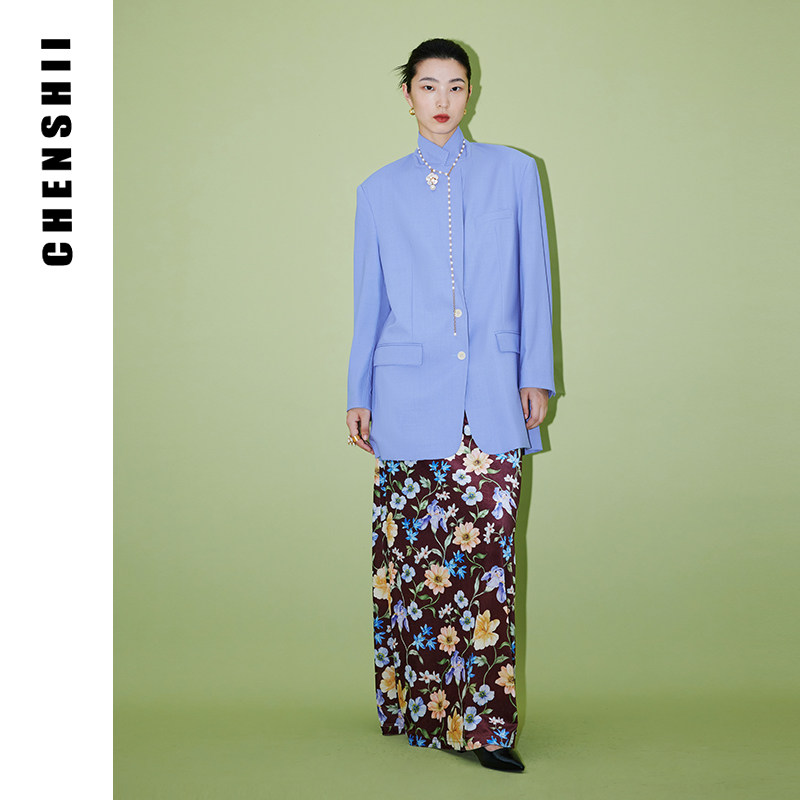 CHENSHII官方 秋冬新款宽肩廓形长款羊毛西装外套女