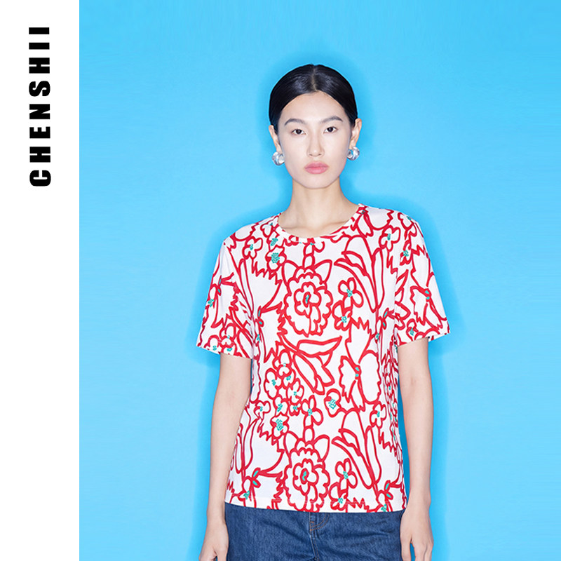 纯棉印花T恤修身短袖CHENSHII