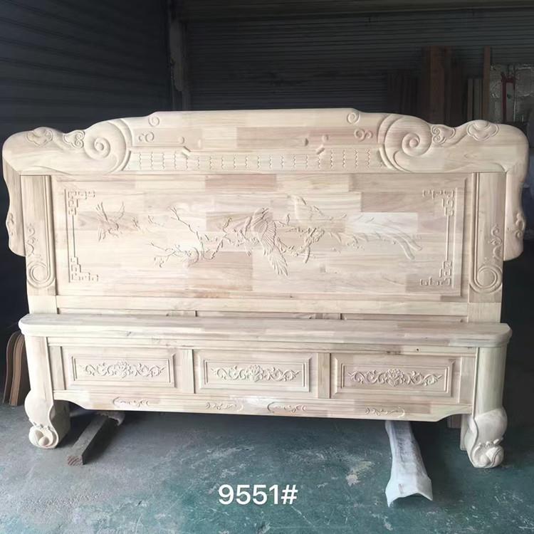 全实木雕花古典白胚床头床尾橡胶木中式休闲白茬床1.8米双人床