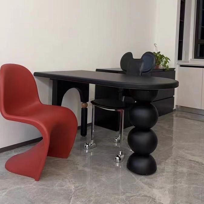 法式中古风实木餐桌椅复古民宿餐厅长桌黑色家用吃饭桌书桌一体桌