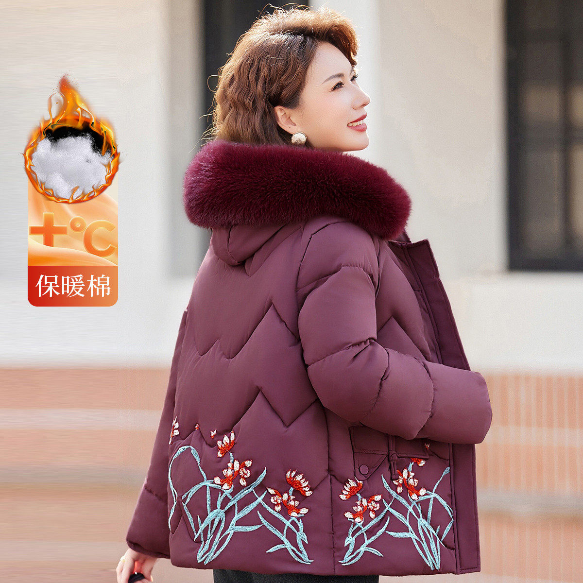 2025冬季红色厚款保暖棉服连帽休闲加厚妈妈装中老年棉衣外套,女装/女士精品,中老年女装,淘宝优惠券,粉丝福利购,淘宝优惠卷
