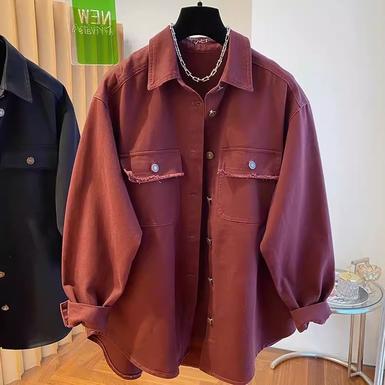 300斤大码安哥拉红牛仔外套