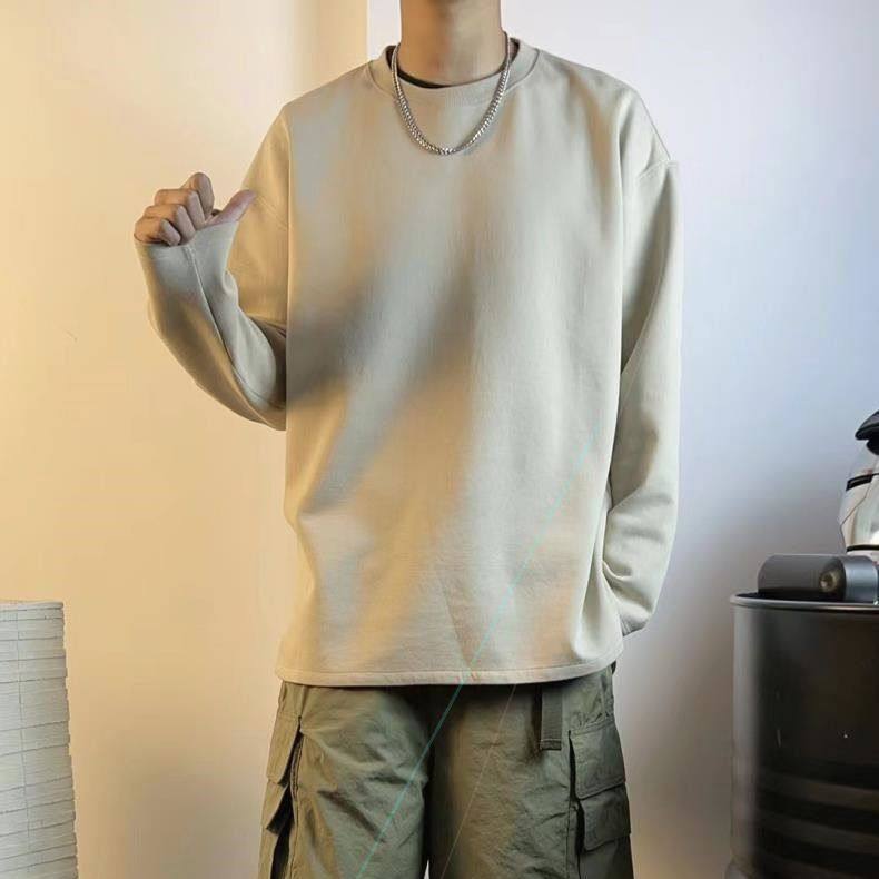 特大码300斤春秋季纯色卫衣男oversize圆弧开叉长袖t恤打底衫潮牌,男装,T恤,淘宝优惠券,粉丝福利购,淘宝优惠卷