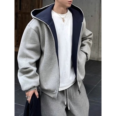 特大码300斤美式开衫重磅卫衣男