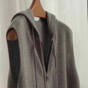 特大码300斤复古高级质感针织马甲坎肩秋冬新款连帽拉链开衫男女2