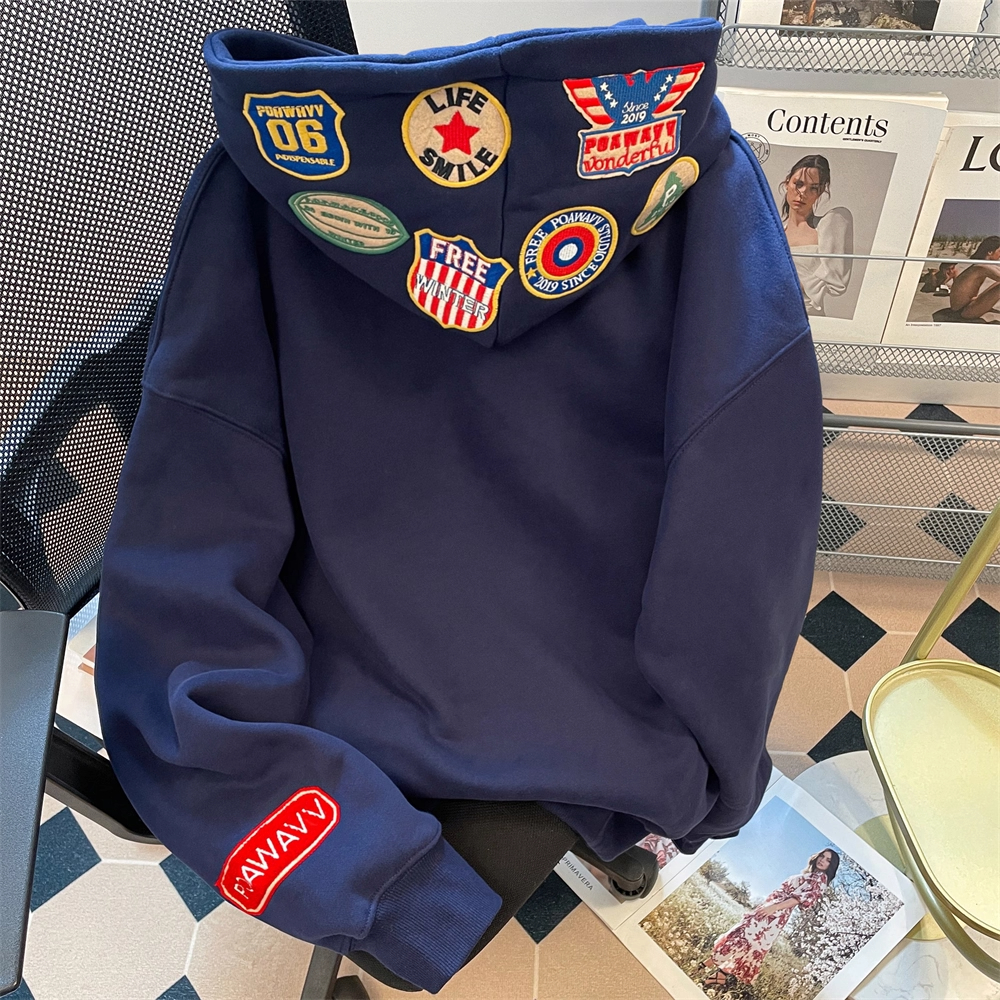 300斤美式高街徽章贴布绣卫衣潮