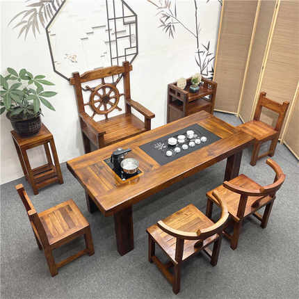 老船木茶桌椅组合办公室功夫茶台仿古茶几茶具套装一体全实木家用