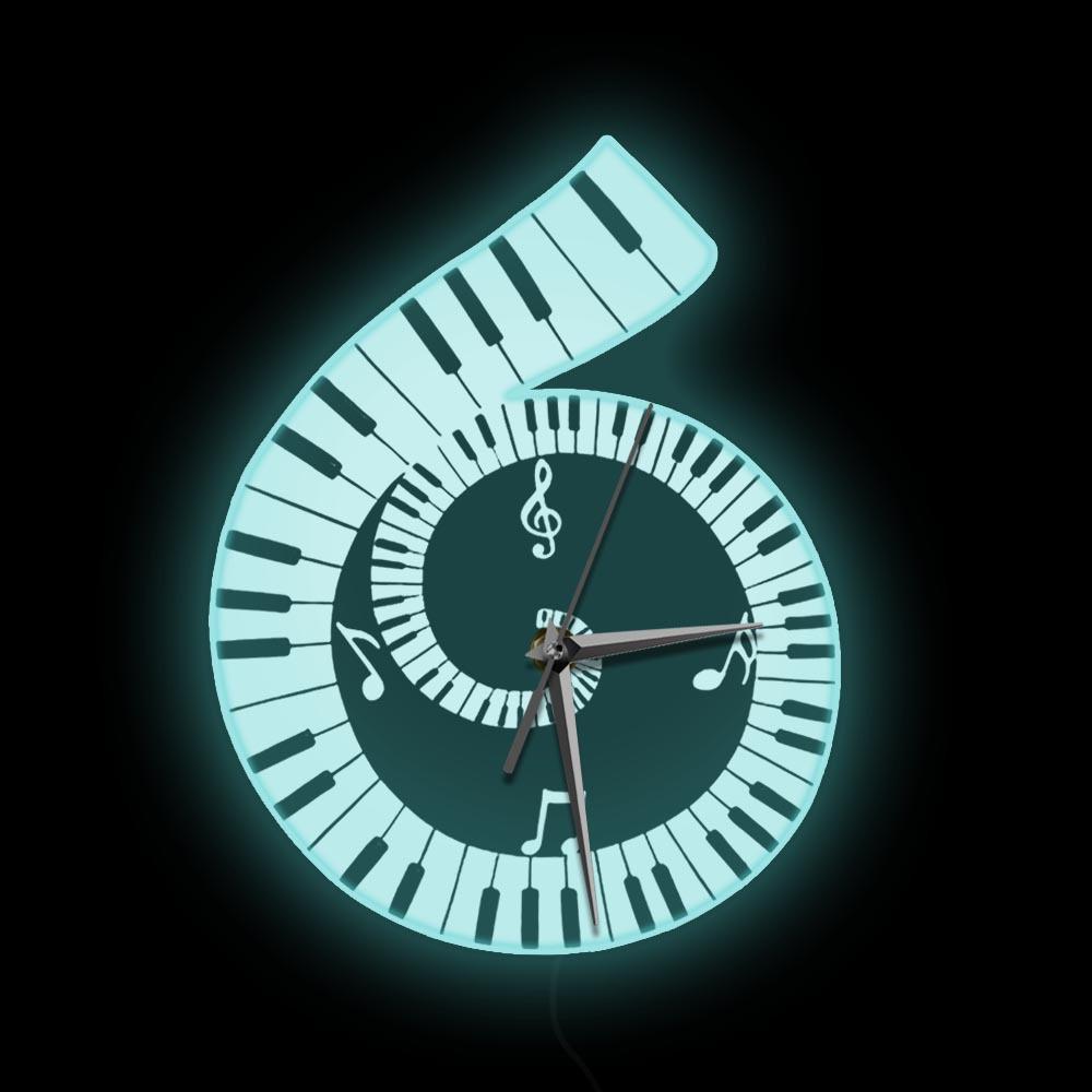 LED灯白色外框挂钟黑白钢琴键高音谱不规则时钟家居装饰墙钟