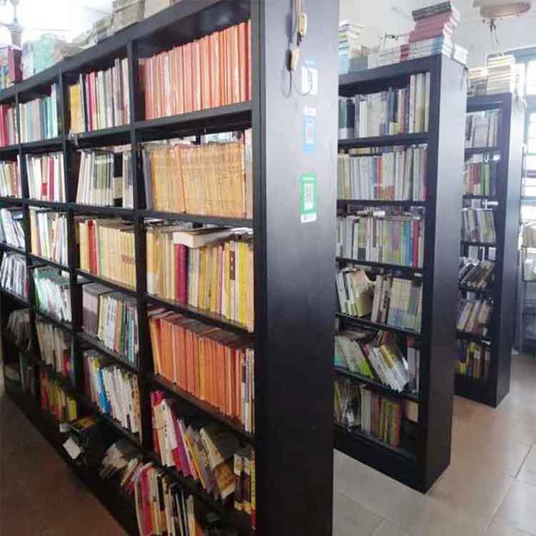 黑色铁制组装书架 双面书柜 阅览室组合哑光黑色展示架钢木图书架