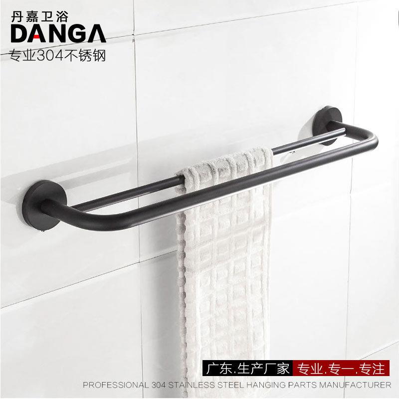 毛巾杆双层杆架304不锈钢黑色烤漆圆形浴室毛巾架直售Q1002H