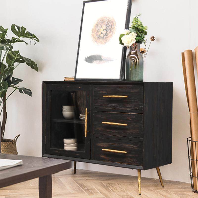 美式实木轻奢复古餐边柜子北欧现代简约靠墙客厅厨房黑色储物酒柜,3C数码配件,USB灯,淘宝优惠券,粉丝福利购,淘宝优惠卷