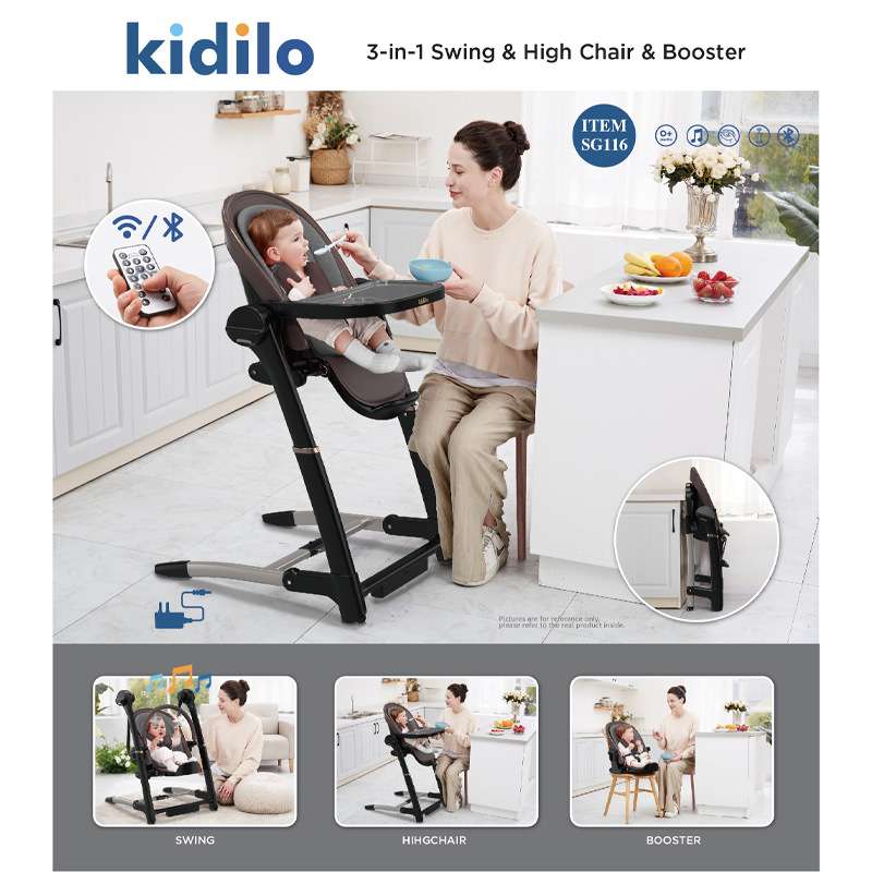Kidilo宝宝餐椅多功能可调节电动摇椅带音乐婴儿可折叠吃饭餐桌椅