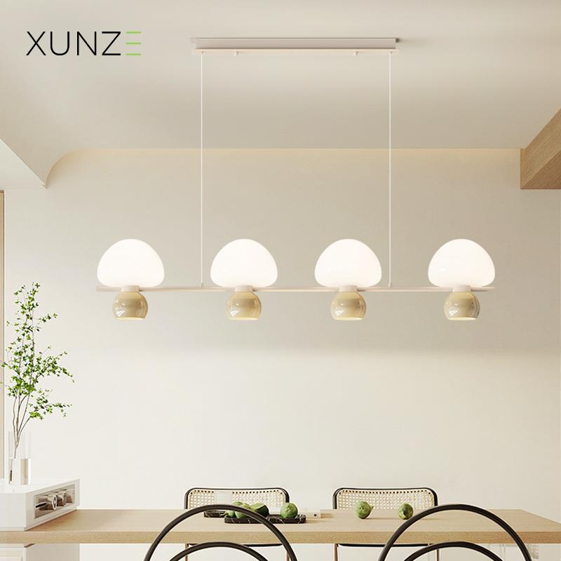 蘑菇奶油风餐厅灯2025新款长条法式餐桌灯三头玻璃设计师饭厅吊灯