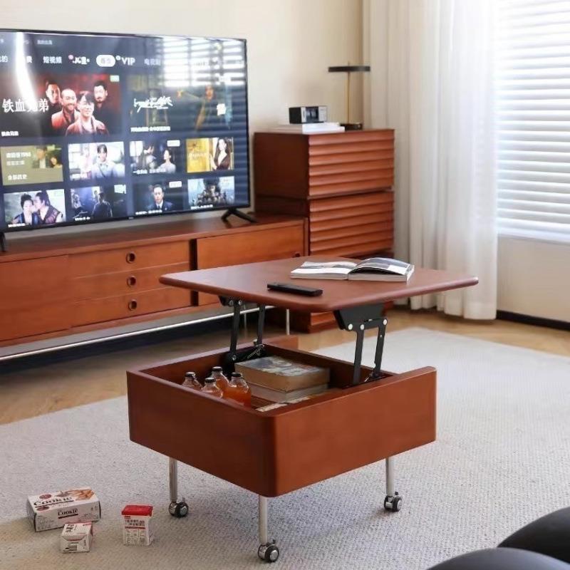 中古实木升降茶几可移动折叠多功能边几家居客厅卧室带轮风边柜