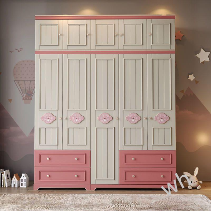 雯P1儿童衣柜家用卧室女孩加高顶柜美式儿童房地中海衣橱两门三门
