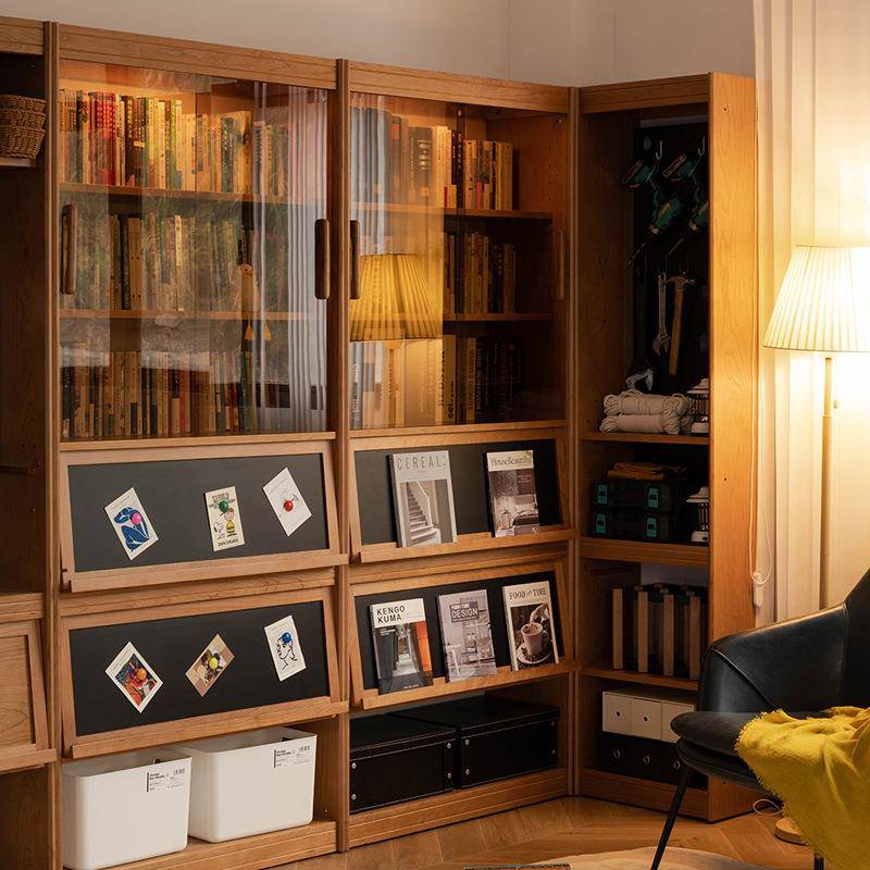 北欧实木书柜家用小户型靠墙落地收纳展示柜书房多功能书架组合