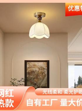 s%法式复古中古入户灯玄关灯阳台灯美式实木走廊过道灯衣帽间吸顶