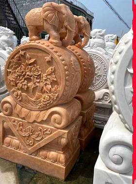 汉白玉门墩抱鼓石貔貅石鼓动物麒麟小象家用门口中式庭院摆件石雕