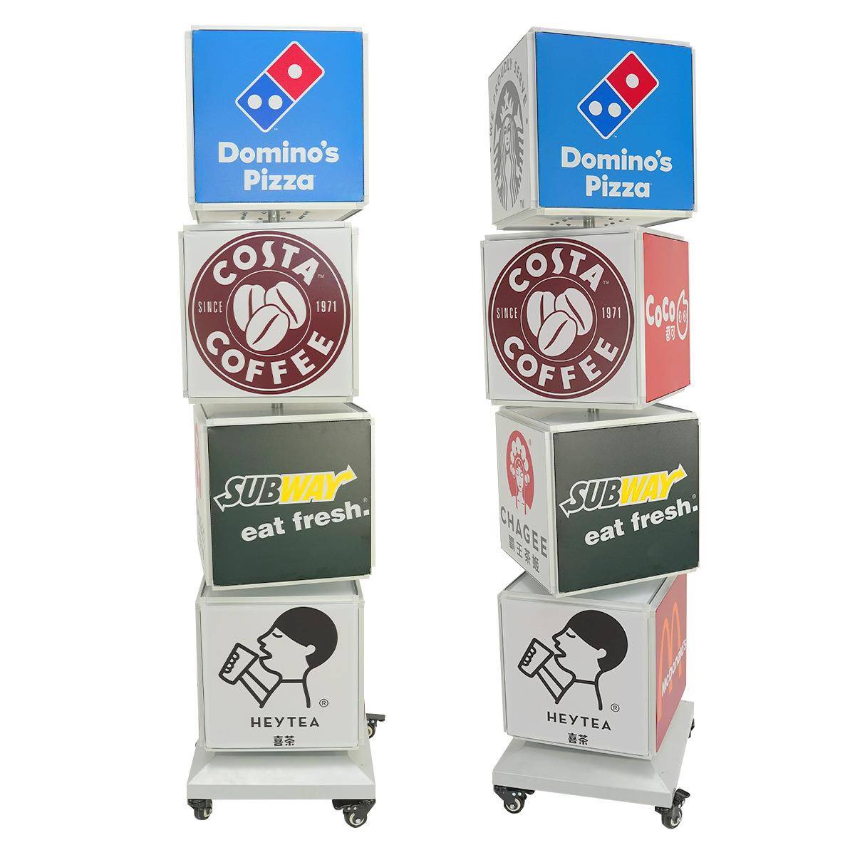 户外立式落地可移动方形旋转软膜发光灯箱多层组合四面滚动广告牌