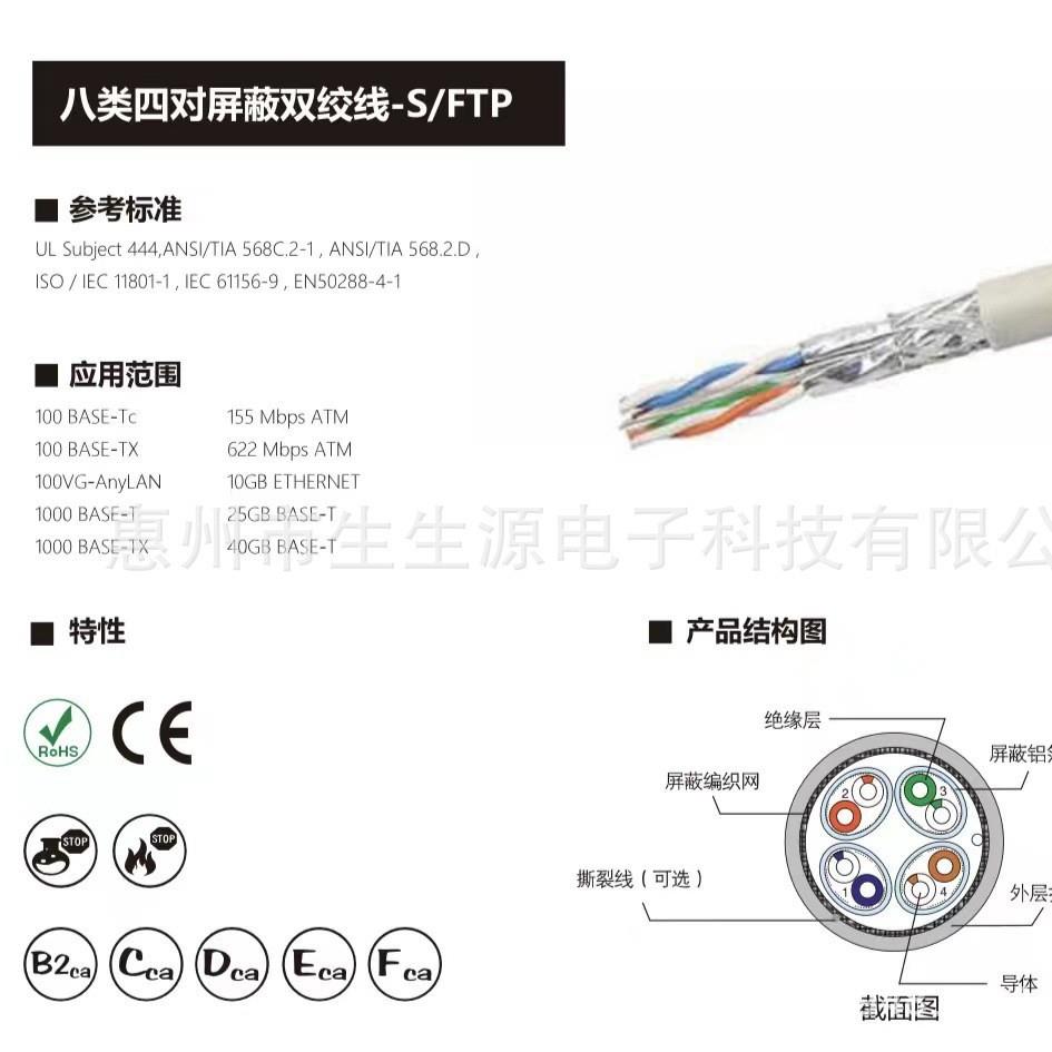Cat8SFTP八类四对屏蔽双绞网线室外八类网线电脑网络跳线万兆