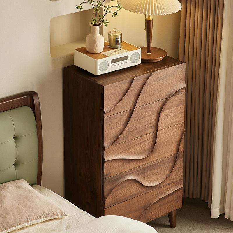 崇匠家北美黑胡桃木五斗柜北欧简约实木储物柜家用卧室波浪五斗橱