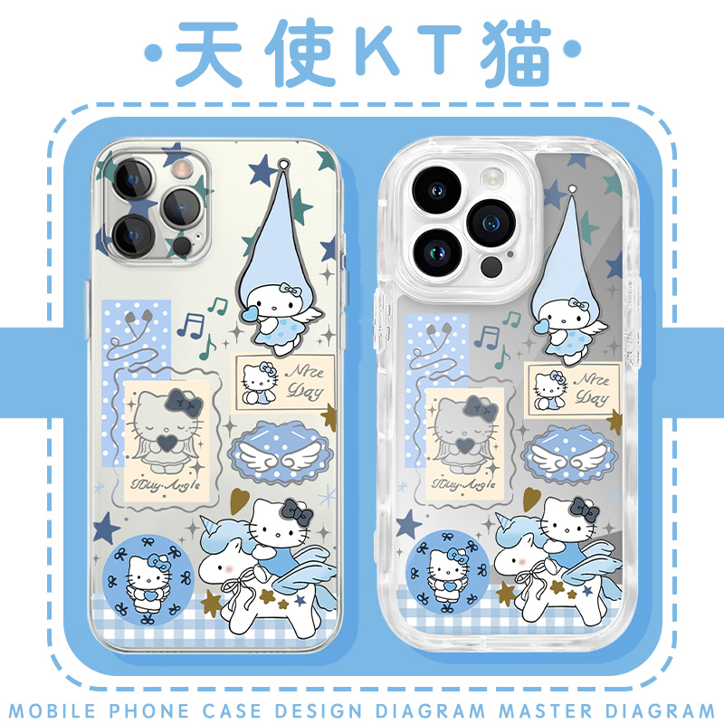 天使kt猫手机壳苹果16华为mate60哈喽iPhone15promax夏日pura70一加13凯蒂OPPO卡通kitty猫vivo蓝色14适用40x